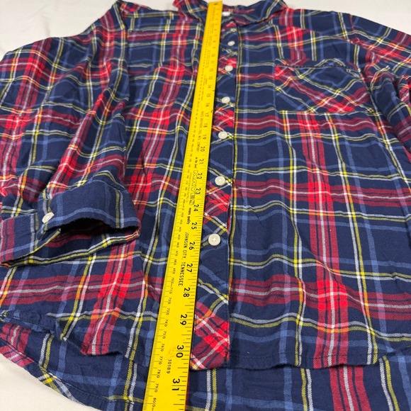Aerie Navy Blue Red Plaid Flannel Button Down Shirt XXL Oversized Long Sleeve - Picture 8 of 12